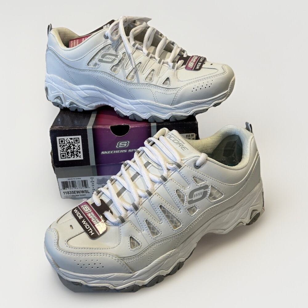 NEW SKECHERS ENCORE WHITE LEATHER SHOES SNEAKERS SIZE 9 wide 11835ew